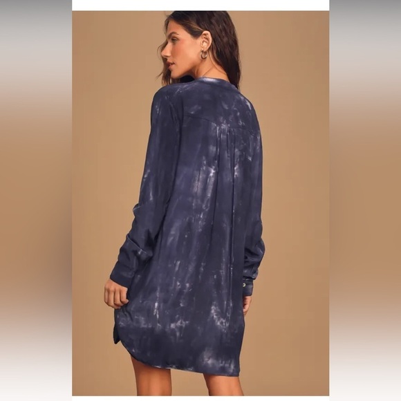 Lulu’s What I Like Navy Blue Tie-Dye Long Sleeve Shirt Dress - Picture 3 of 13